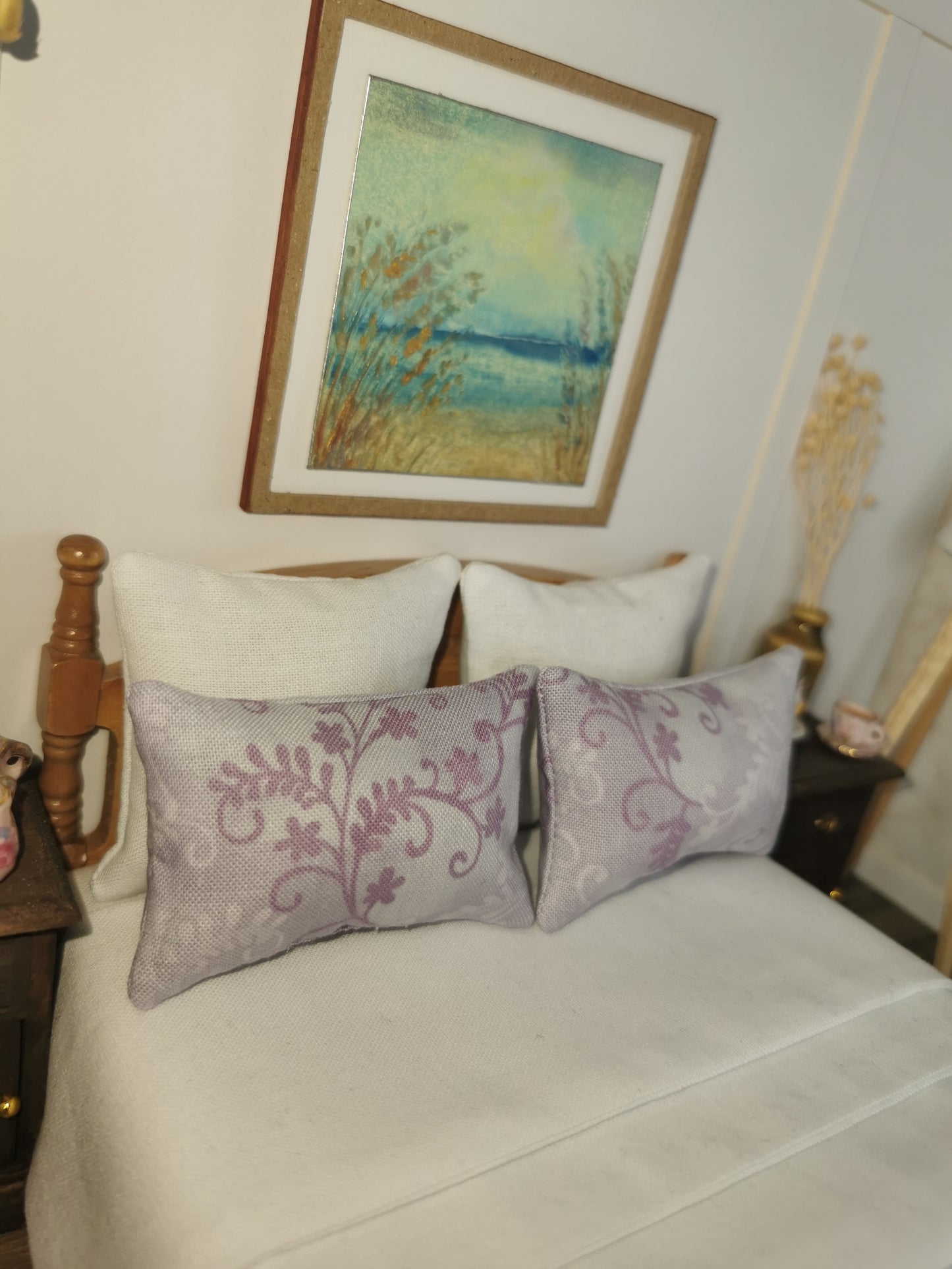 Lilac Marble Print Pillows | Set of 2 | 1:12th Scale | Handmade