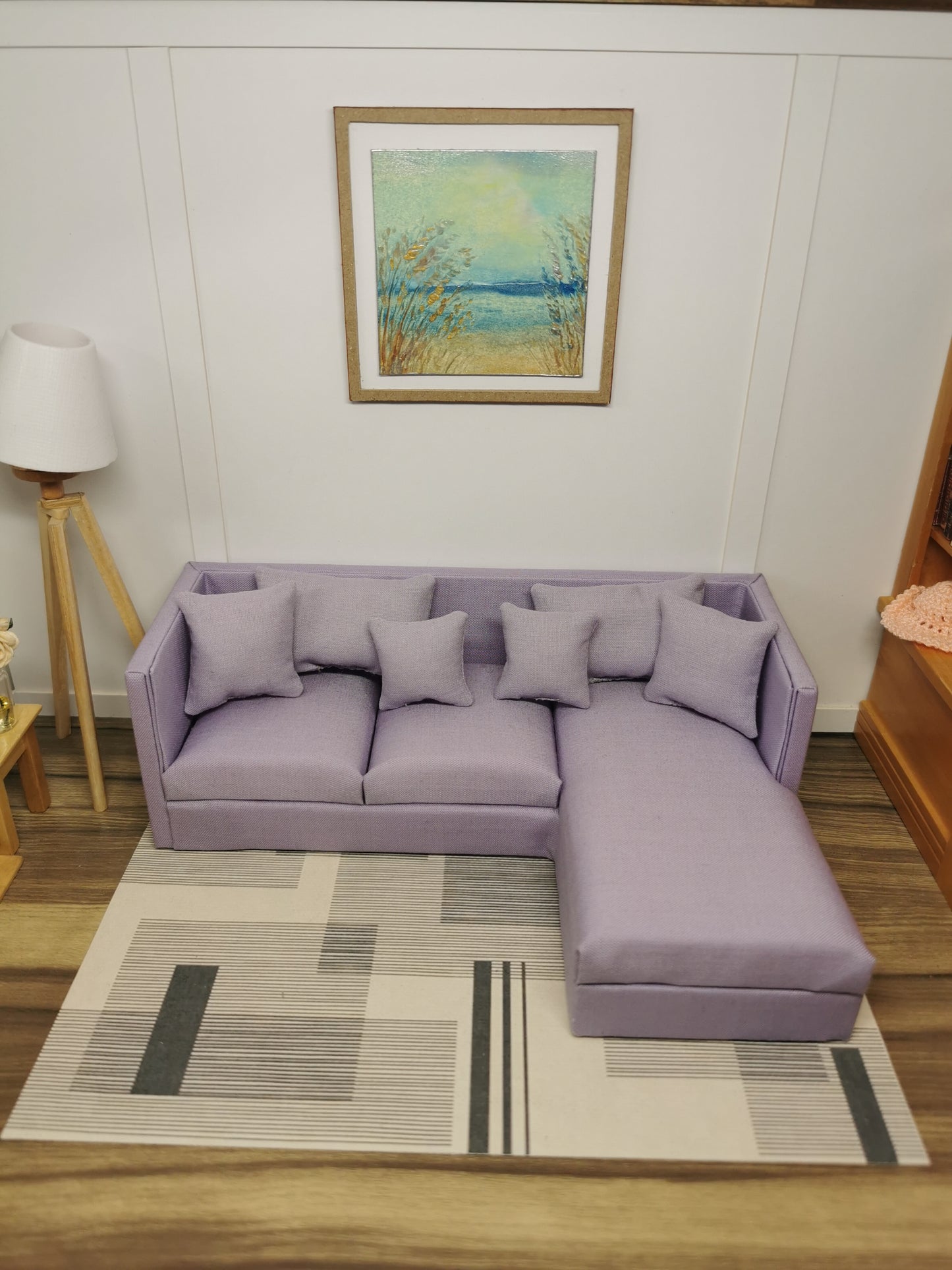 3 Seater Corner Sofa | 1:12th Scale | Made To Order | Cushions/Pillows included | Handmade