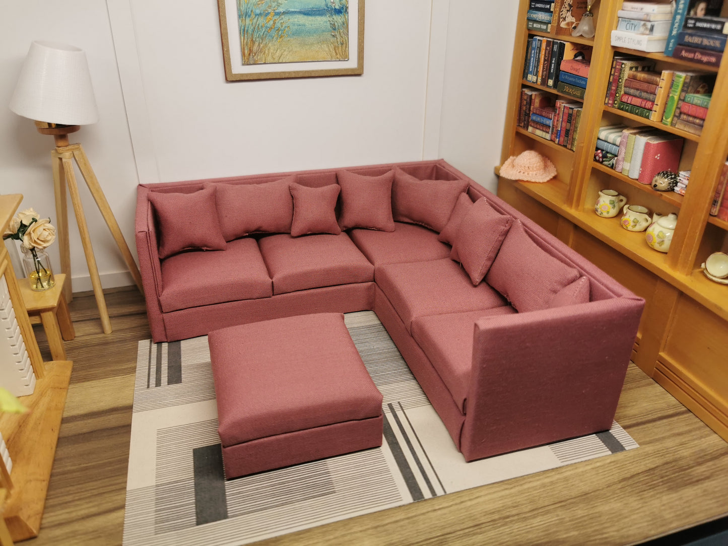 Square Corner Sofa & Ottoman in | 1:12th Scale | Made To Order | Cushions/Pillows included | Handmade