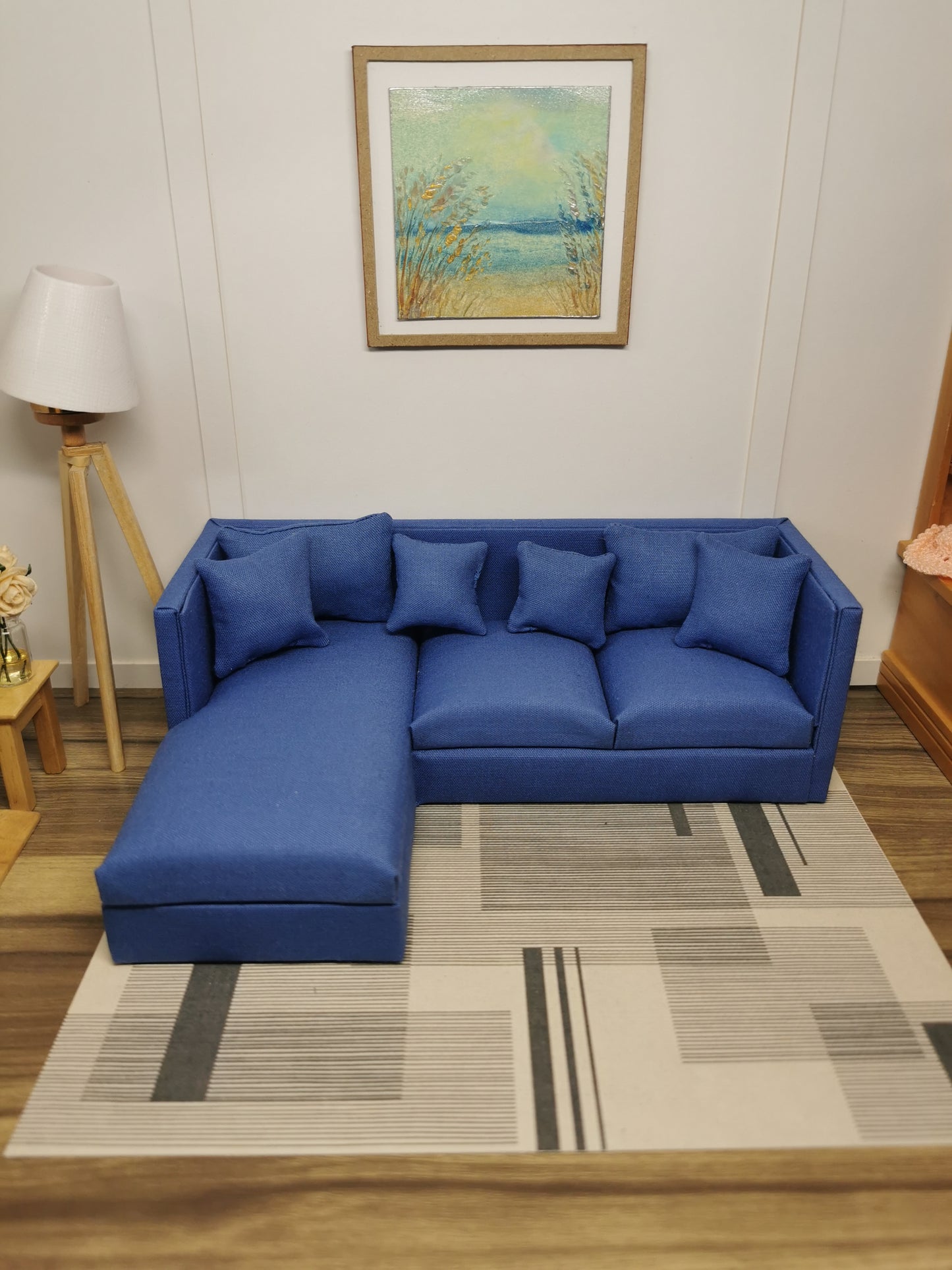 3 Seater Corner Sofa | 1:12th Scale | Made To Order | Cushions/Pillows included | Handmade