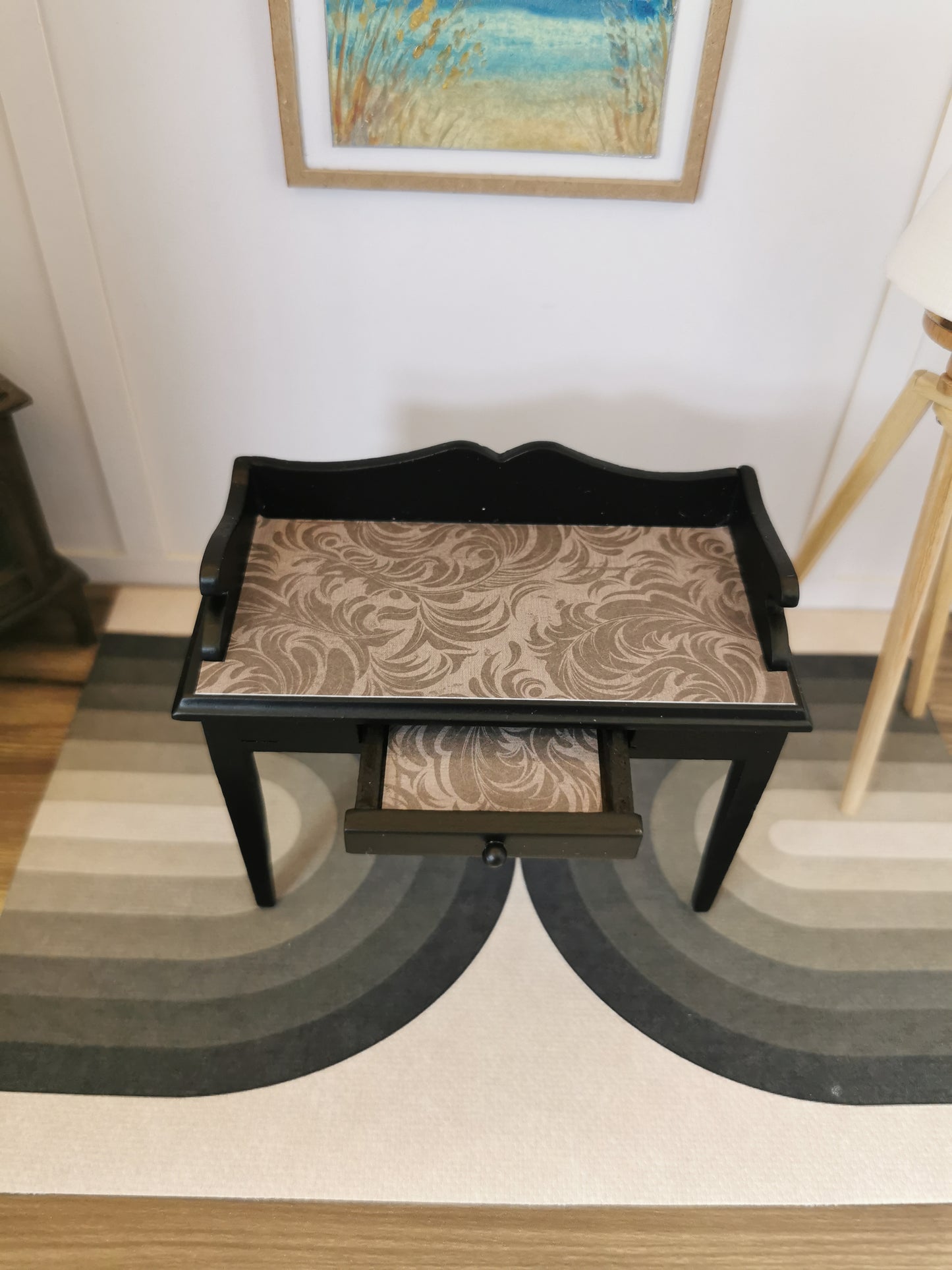 Desk in Black & Grey Swirl Print | 1:12th Scale