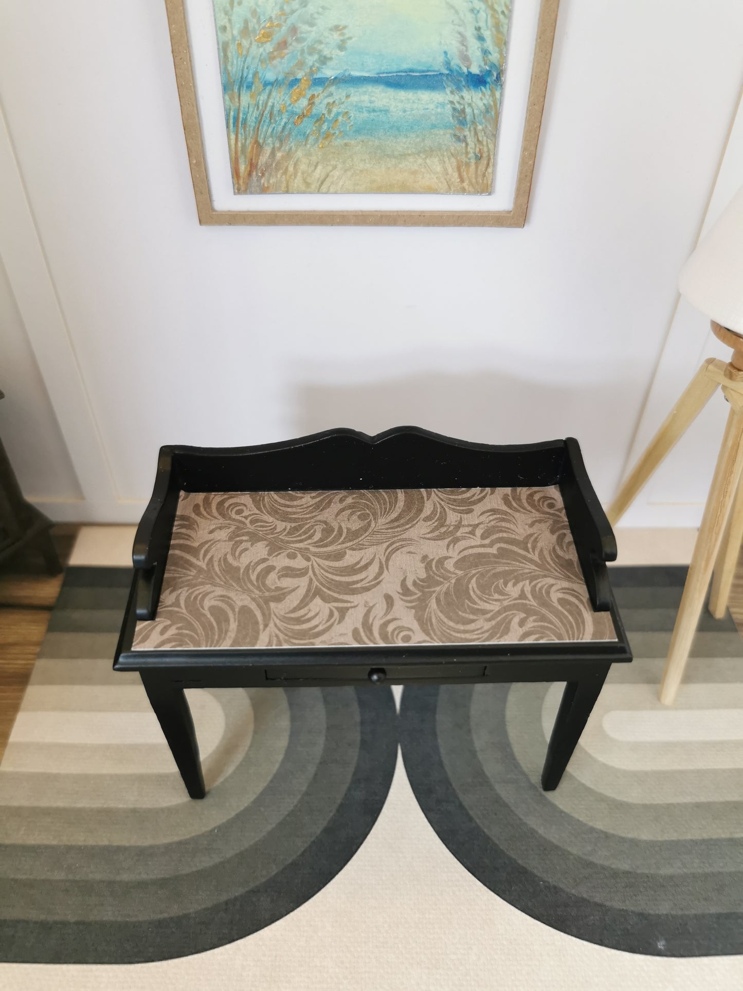 Desk in Black & Grey Swirl Print | 1:12th Scale