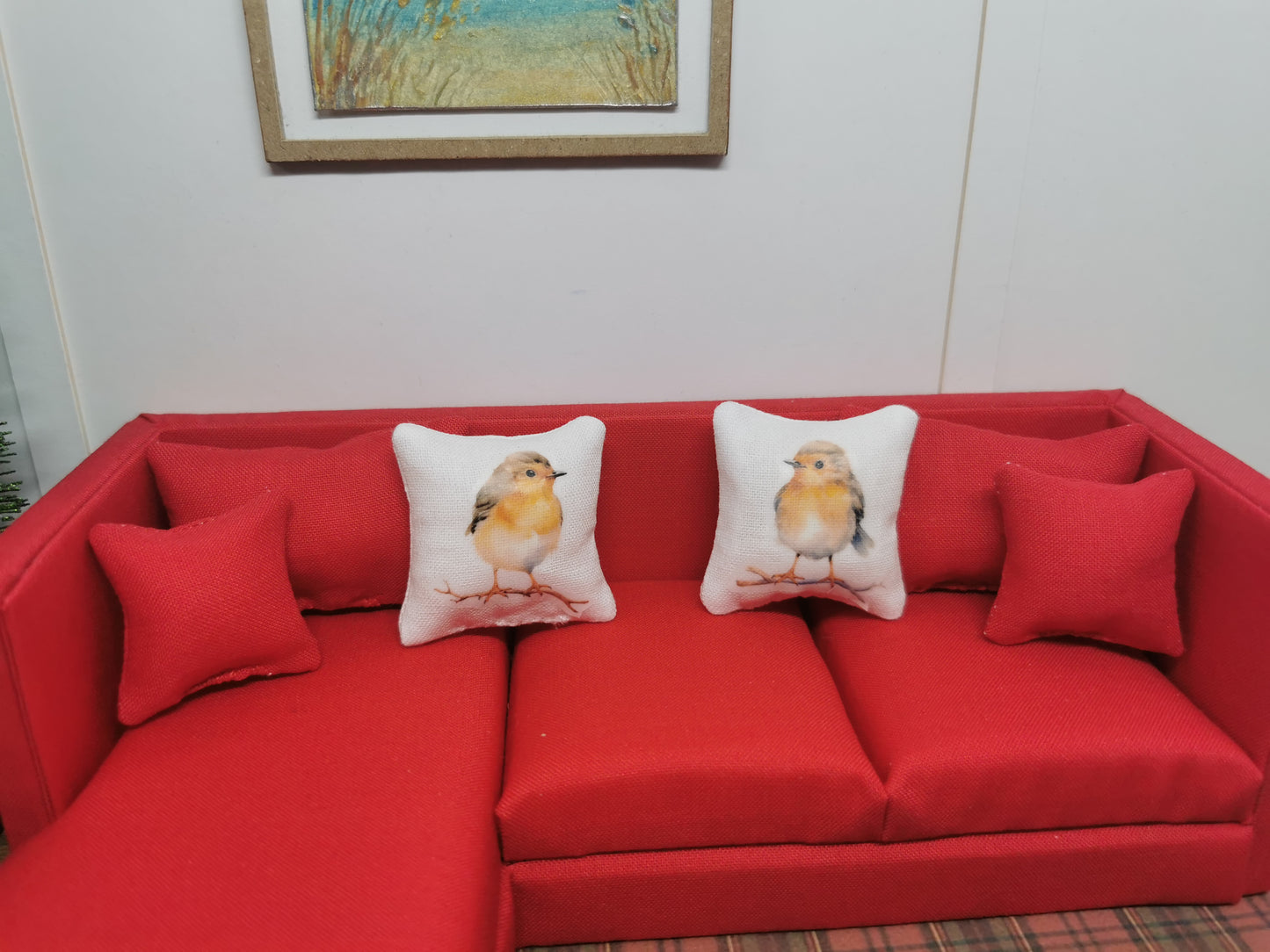 Robin Christmas Cushions | Set of 2 | 1:12th Scale | Handmade