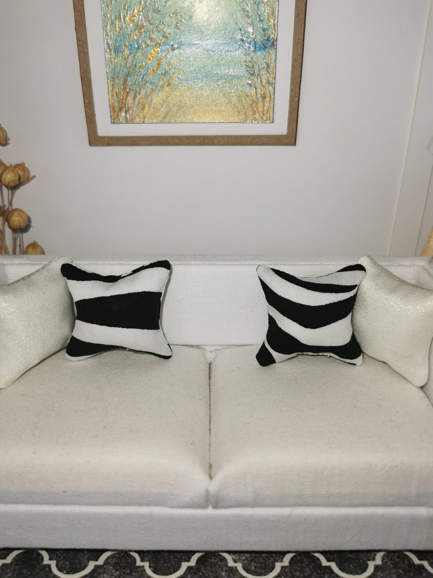 Black/White Zebra Print Cushion | 1:12th Scale | Handmade