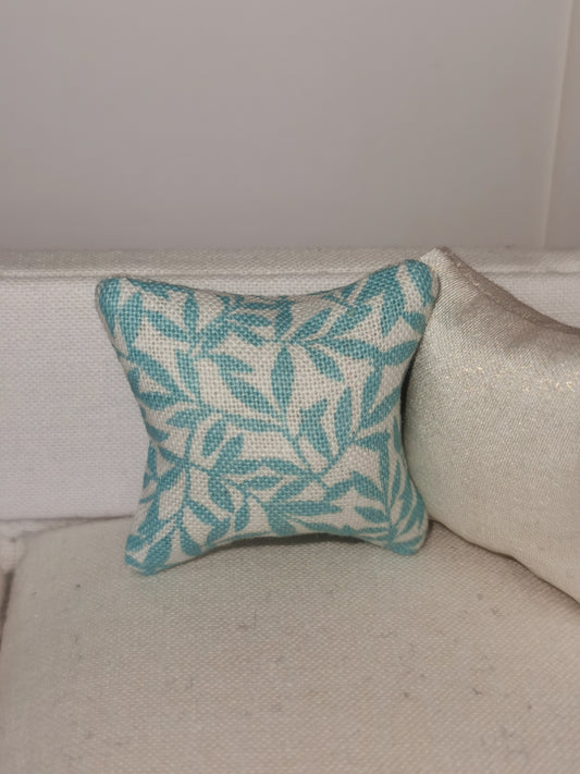 Blue/White Leaf Print Cushion | 1:12th Scale | Handmade