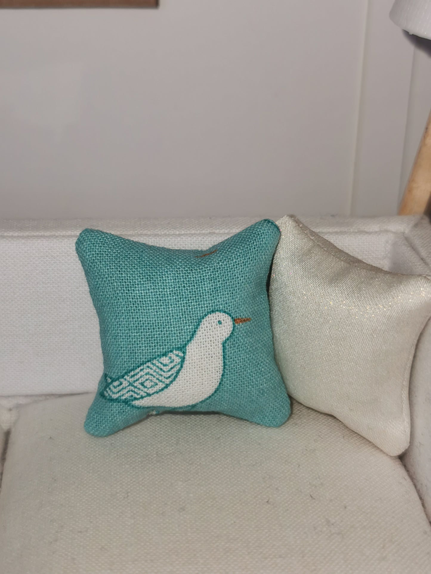 Teal Seagull Print Cushion | 1:12th Scale | Handmade