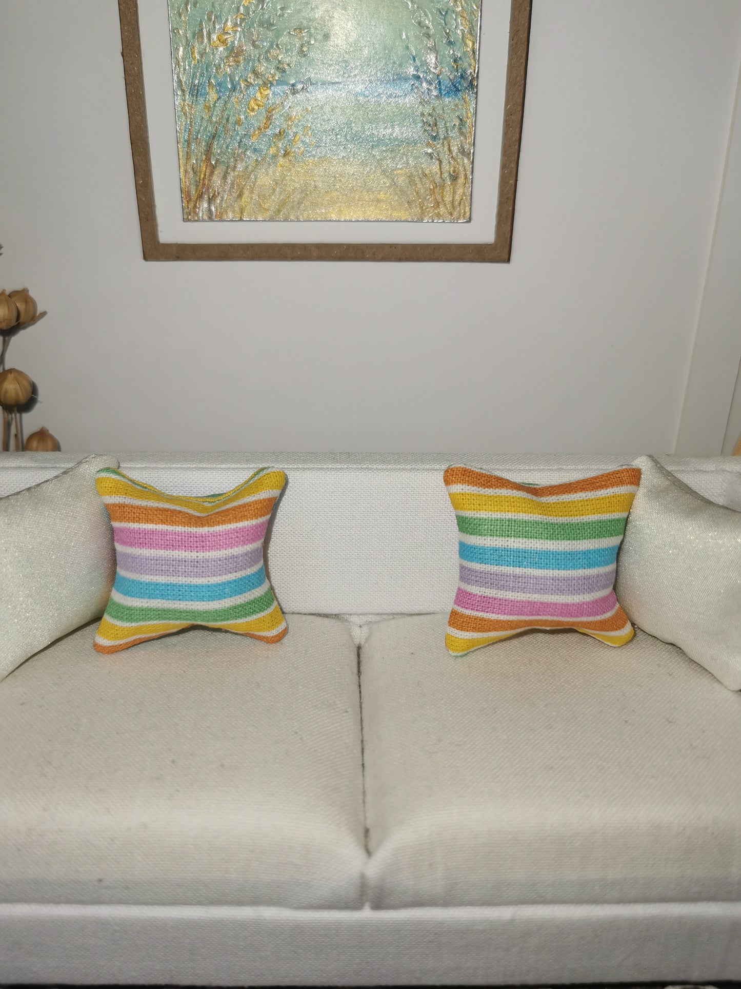 Rainbow Stripe Print Cushion | 1:12th Scale | Handmade