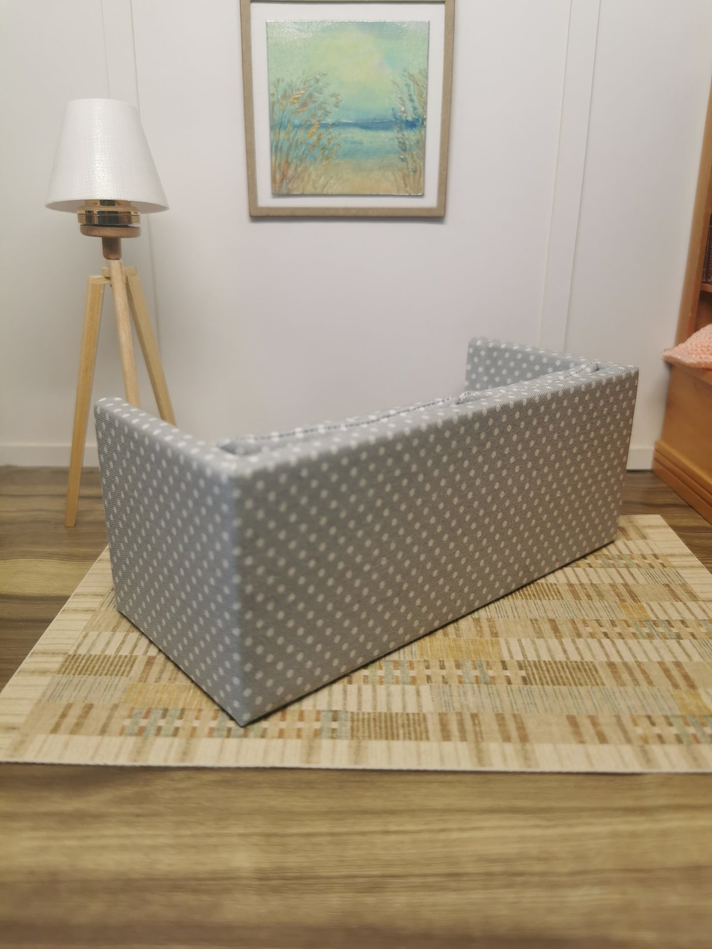 Grey & White Spot 2 Seater Sofa | 1:12th Scale | Handmade