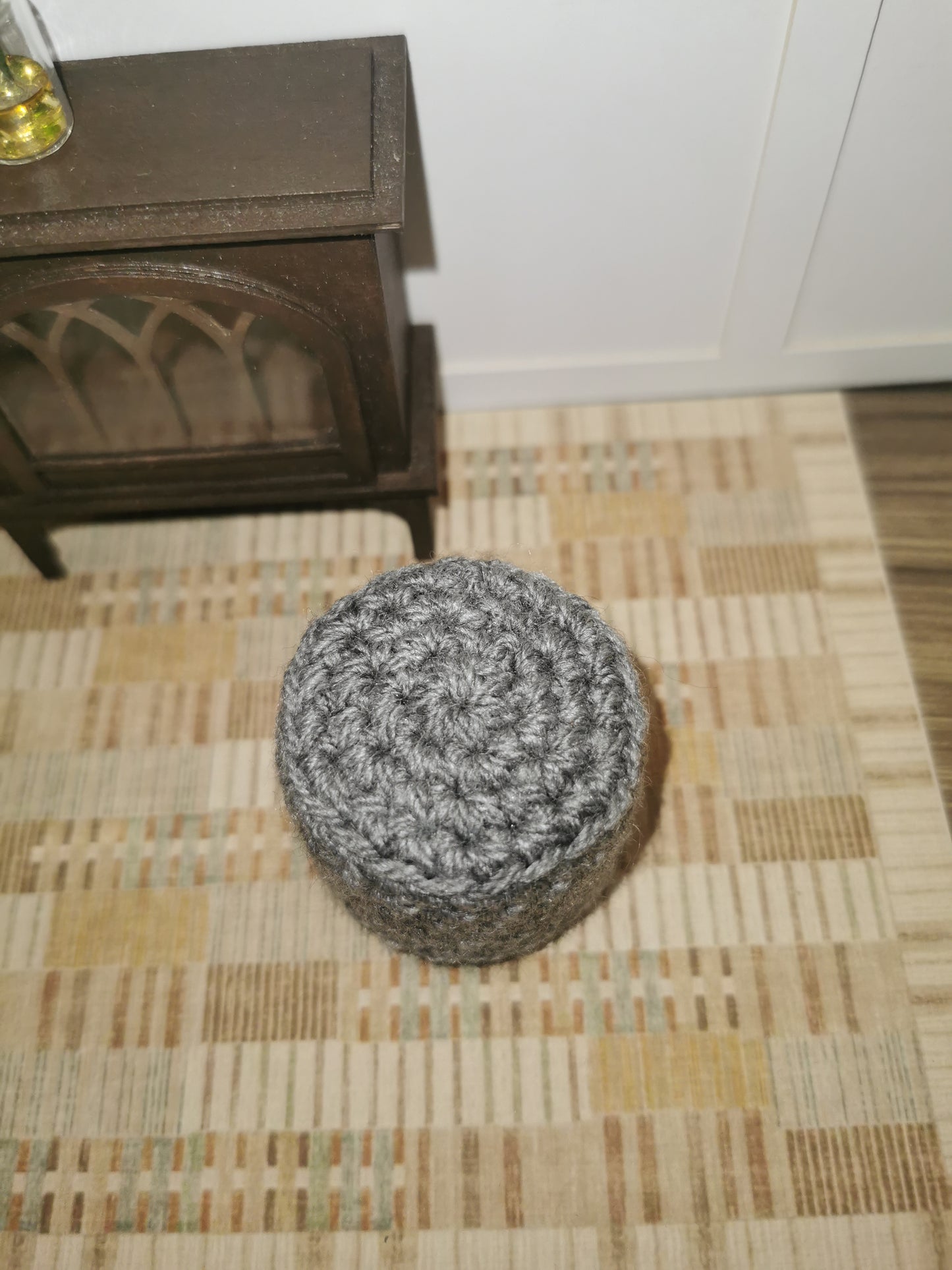 Grey Crochet Footstool/Ottoman | 1:12th Scale | Handmade
