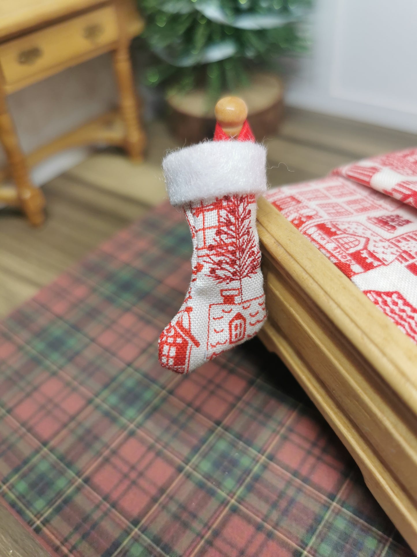 Red & Cream House Christmas Stocking | 1:12th Scale | Handmade