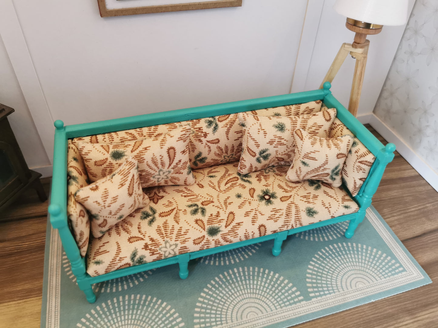 Sofa in Turquoise & Beige | 1:12th Scale