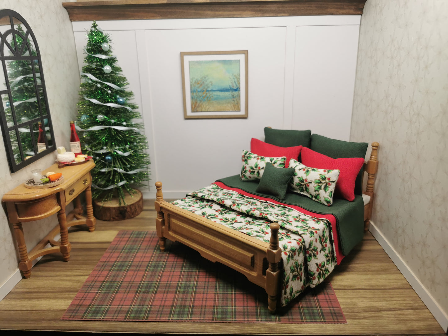 Ivy Christmas Double Bed Linen Set | 1:12th Scale | Handmade
