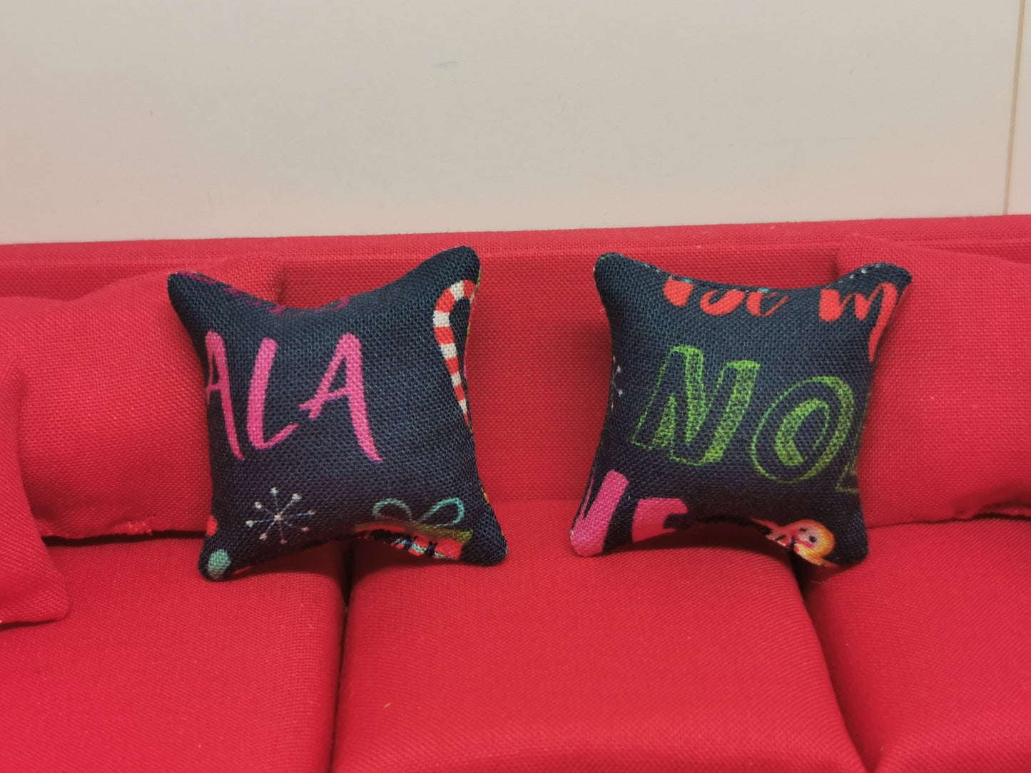 Navy Word Christmas Cushions | Set of 2 | 1:12th Scale | Handmade