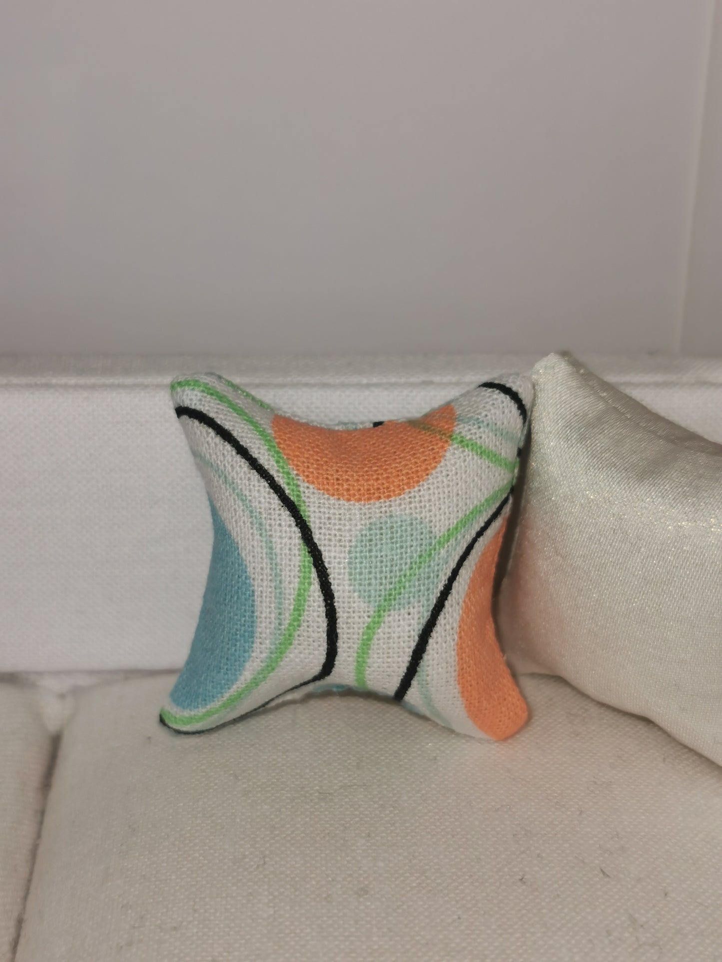 Orange/Aqua/White Retro Print Cushion | 1:12th Scale | Handmade