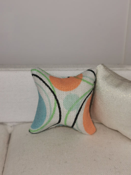 Orange/Aqua/White Retro Print Cushion | 1:12th Scale | Handmade