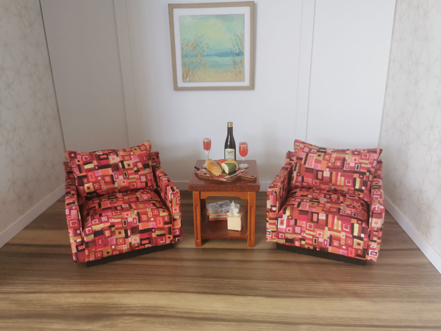 Retro Print Chairs & Side Table | 1:12th Scale