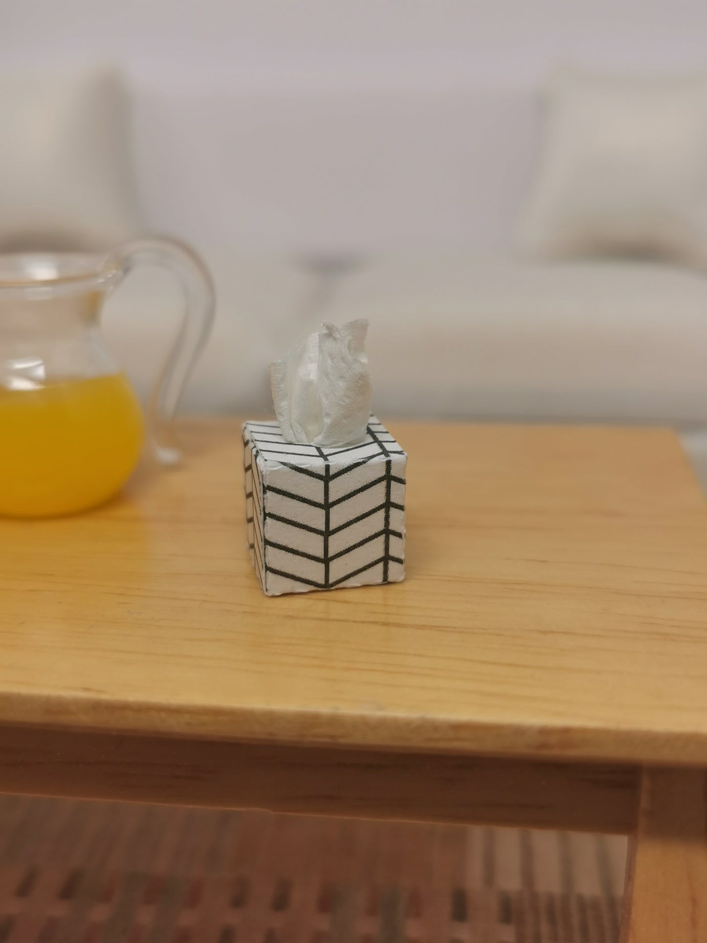White Chevron & Grey Flourish Tissue Boxes	| Set of 2 | 1:12th Scale | Handmade