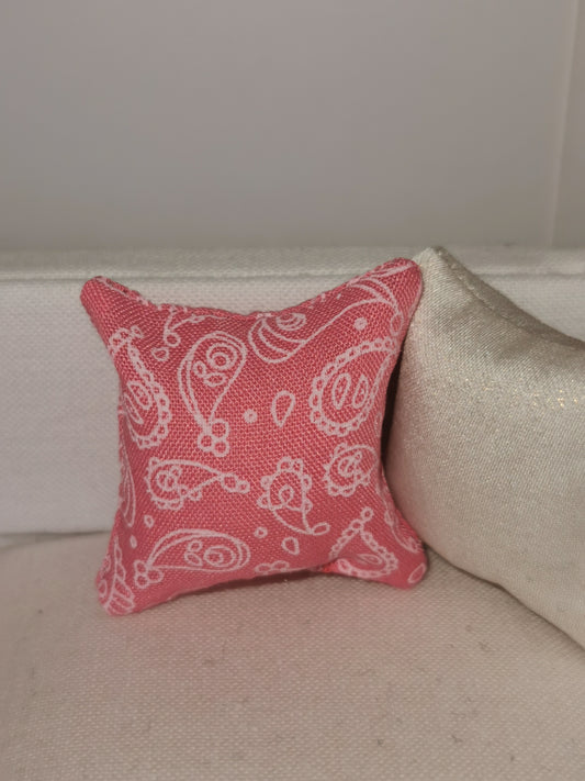 Pink/White Paisley Print Cushion | 1:12th Scale | Handmade