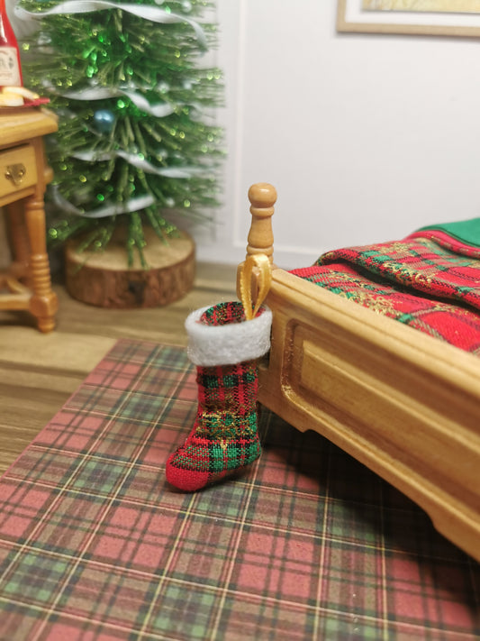 Tartan & Gold Snowflake Christmas Stocking | 1:12th Scale | Handmade