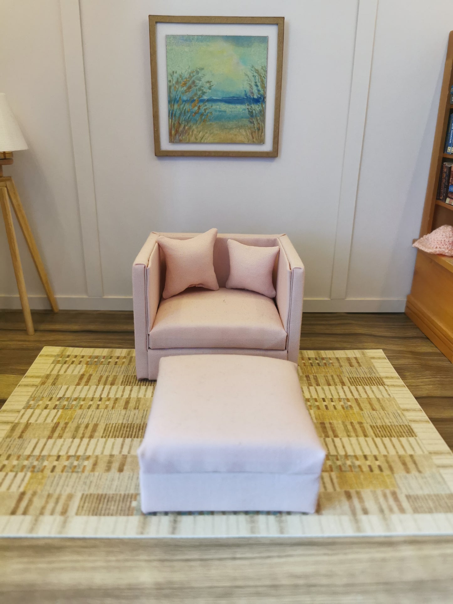 Chair & Ottoman | 1:12th Scale | Made To Order | Cushions/Pillows included | Handmade