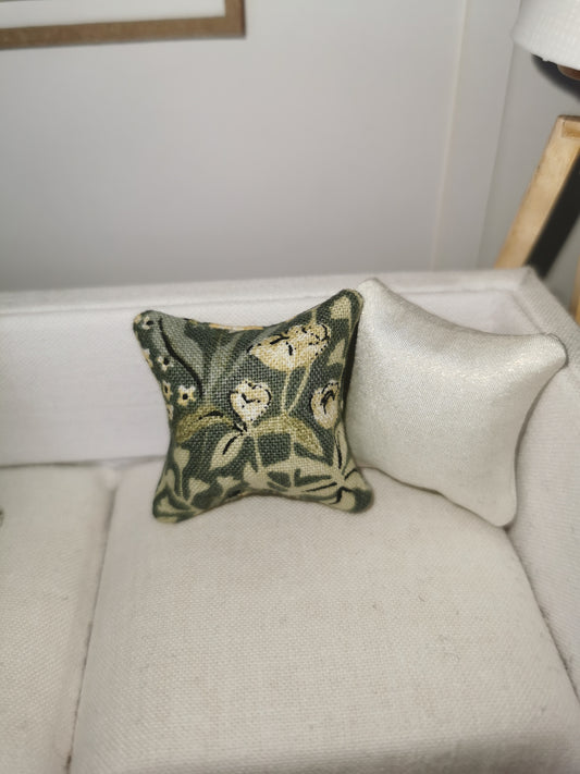 Green Floral Print Cushion | 1:12th Scale | Handmade