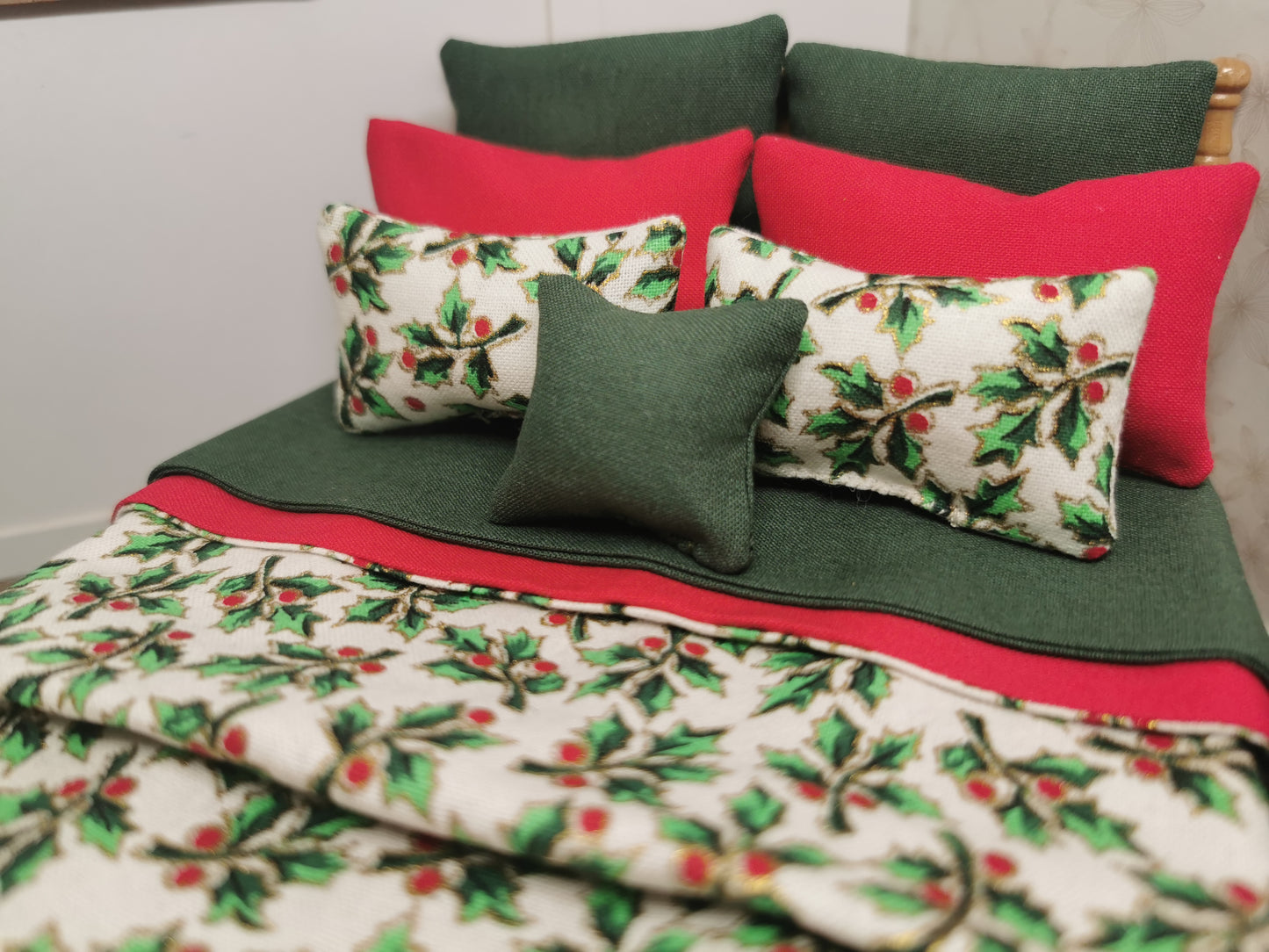 Ivy Christmas Double Bed Linen Set | 1:12th Scale | Handmade