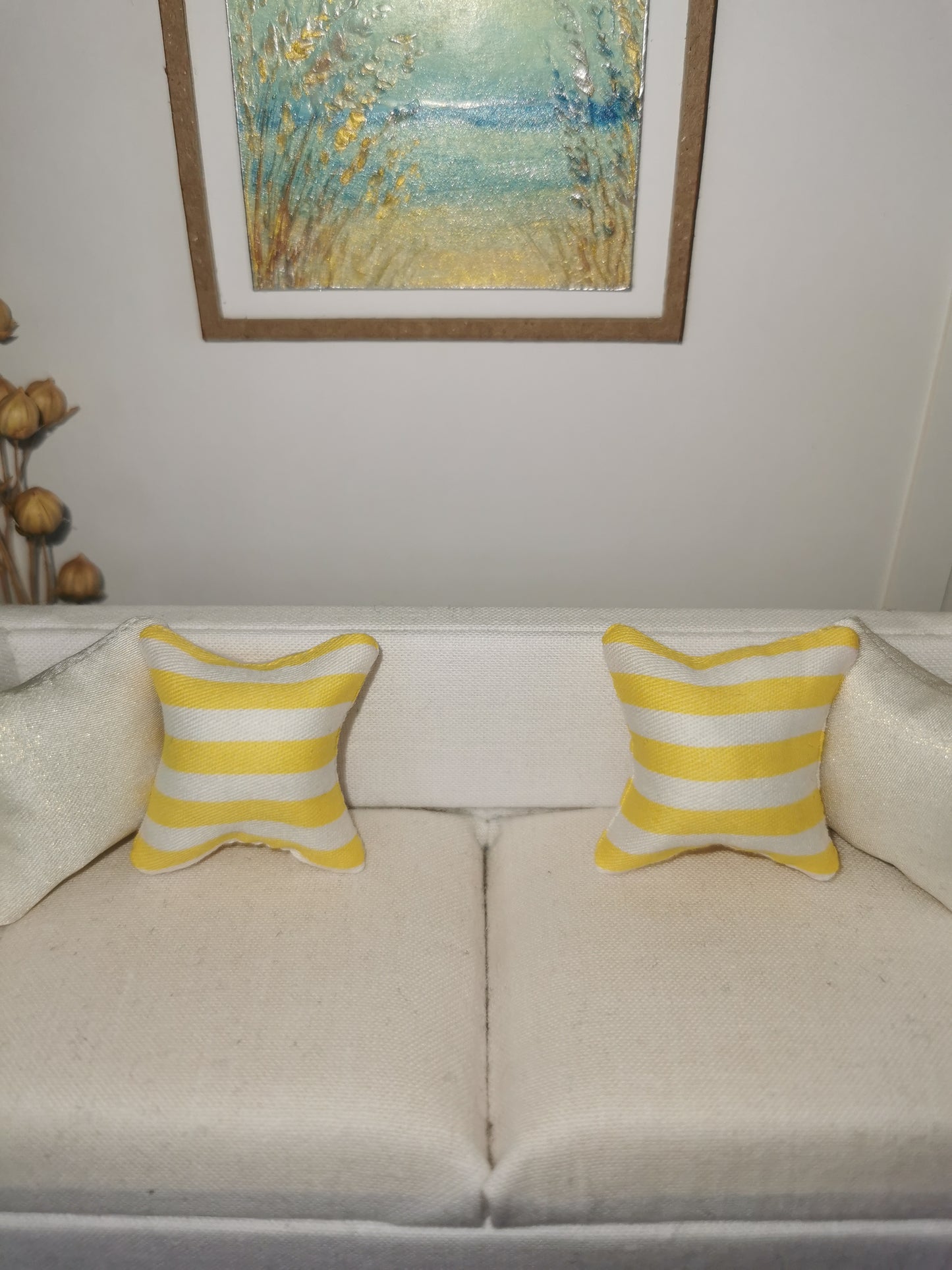 Yellow/White Stripe Print Cushion | 1:12th Scale | Handmade