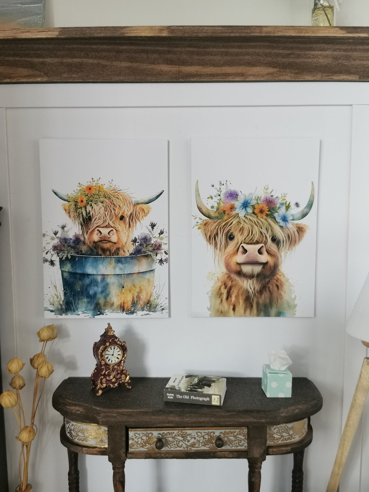 Highland Cow Wall Art Prints | Set of 2 | 1:12th Scale | Handmade