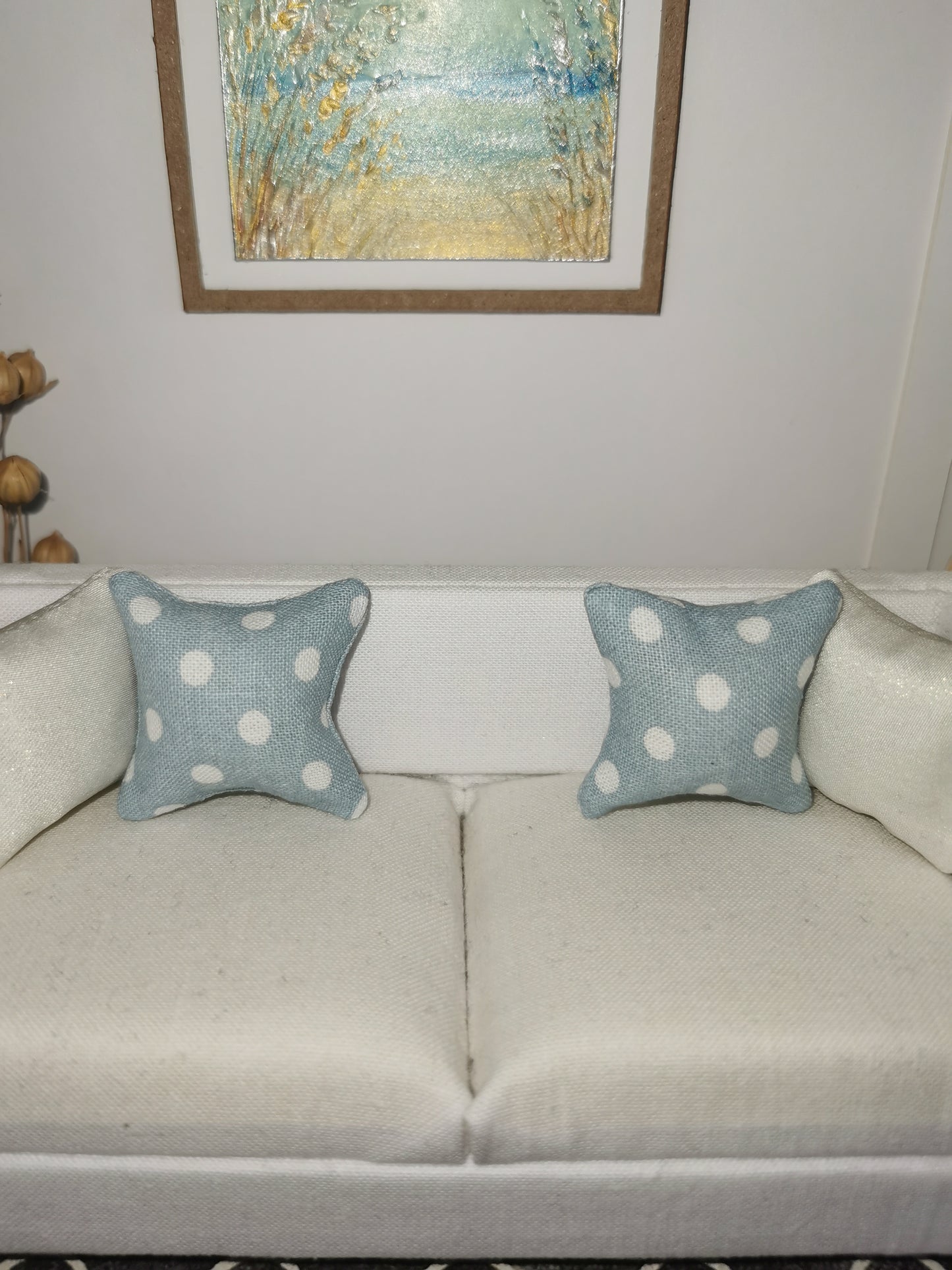 Blue/White Dot Print Cushion | 1:12th Scale | Handmade