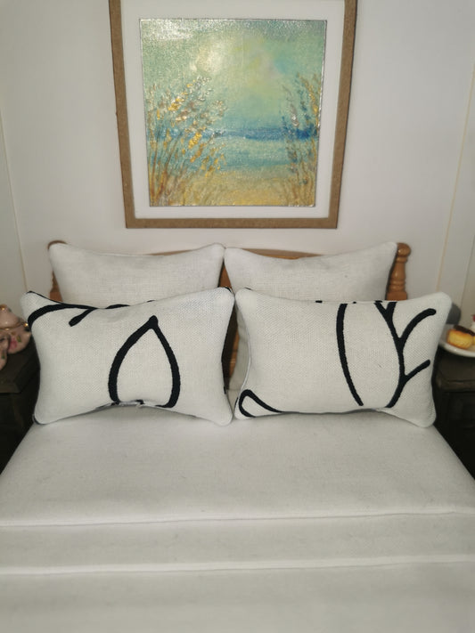 White/Black Abstract Print Pillows | Set of 2 | 1:12th Scale | Handmade