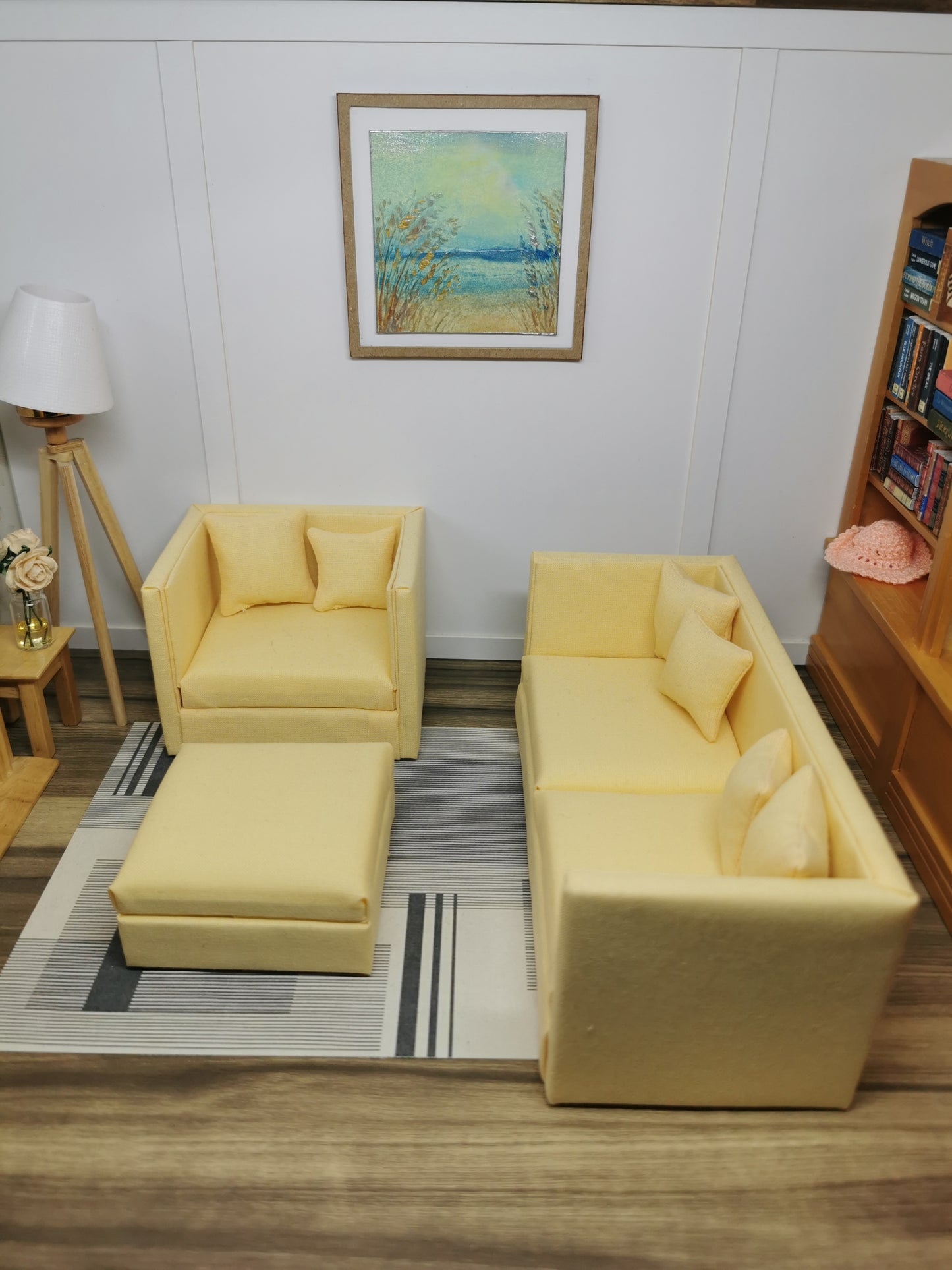 2 Seater Sofa, Chair & Ottoman Set | 1:12th Scale | Made To Order | Cushions/Pillows included | Handmade